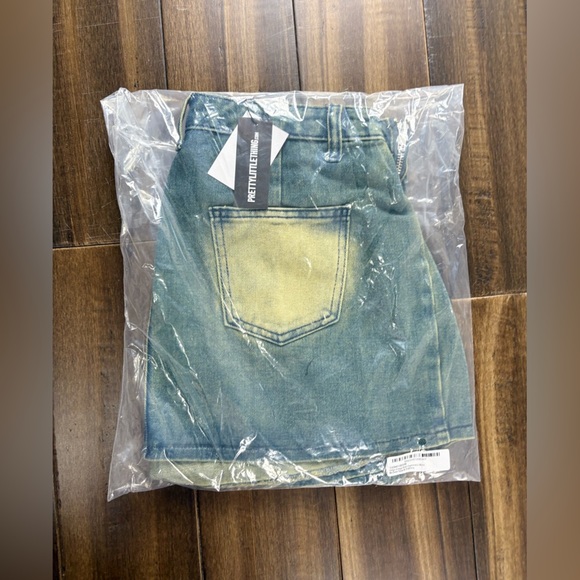 NWT PLT Indigo Vintage Wash Asymmetric Micro Denim Mini Tennis Skirt y2k - Picture 4 of 7